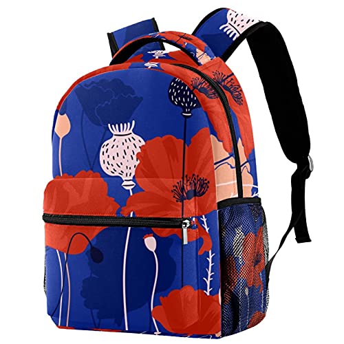 Mochila escolar casual roja para portátil con lunares y flores para mujer y hombre