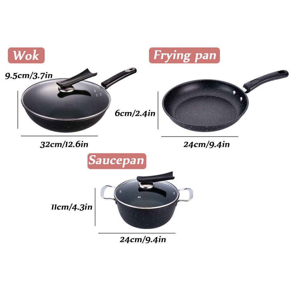 Pentola Cucina, pentole padelle, Set pentole in Alluminio pressofuso, Set padelle multifunzionali la casa con Coperchio in Vetro Rivestimento Antiaderente