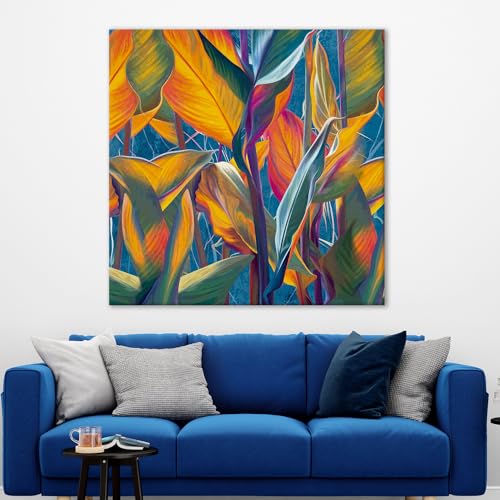 PAPER PLANE DESIGN Abstract Botanical Boho Wall Art Framed Canvas painting Tropical Leaf Modern Artwork Wall Decoration For Living Room Bedroom Office. (36 Inch x 36 inch, C)