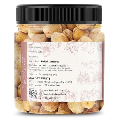 Image of LILA DRY FRUITS Dried Premium Afghani Apricots 250 grams Jar Pack | Vegan, Sun Dried Apricots | Gluten Free & Sodium Free | Add in your Healthy Recipes | Dry Fruit Perfect for Gifting