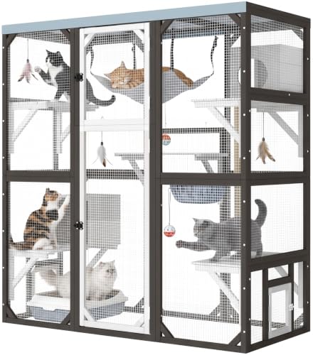 PetsCosset Large Wooden Walk-In Catio Outdoor Cat Enclosure for Indoor Cats
