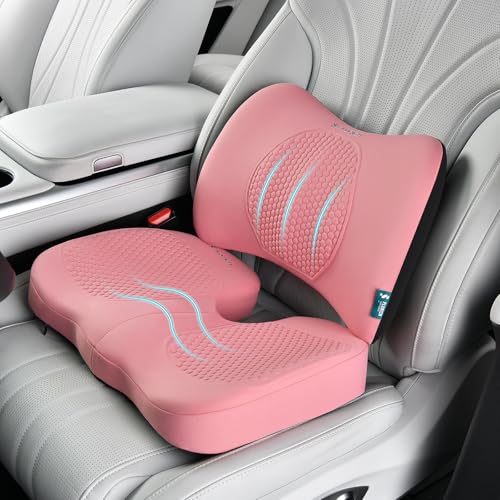 Image of FLORICH Car Seat Cushion and Back Support for Office Chair Memory Foam Chair Cushions Pressure Relief Seat Pads with Gel Massage Point Lumbar Support Relief Sciatica & Tailbone (Light Pink)