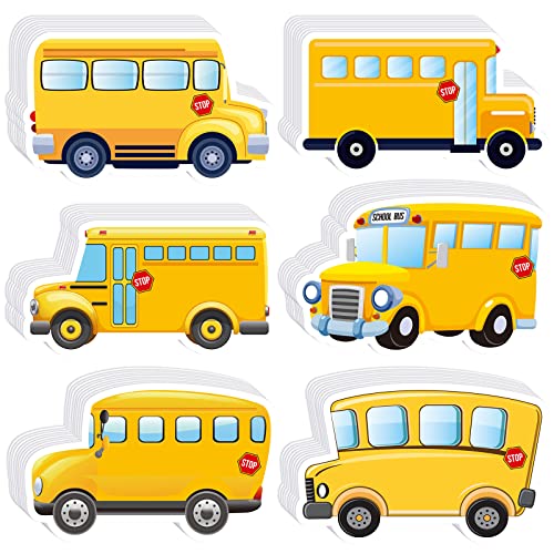 Image of Whaline 120Pcs Back to School Bus Name Tags Stickers Yellow Bus Nameplate Labels Classroom Bulletin Board Decoration Label Stickers for Office School Student Desk Wall Message Board, 6 Designs