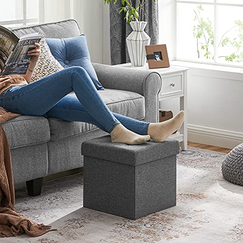 SONGMICS Sitzhocker mit Stauraum, faltbarer Hocker, Fußhocker, Falthocker, Sitzwürfel für Wohnzimmer, Schlafzimmer, 38 x 38 x 38 cm, dunkelgrau LSF27Z
