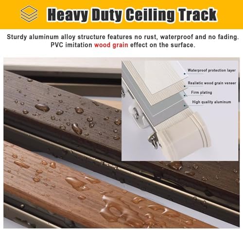 Wood Grain Curtain Rods - Mute Sliding Double Track System for Wall Divider, 4 to 16 Ft Adjustable Length, Stylish & Durable Curtain Pole for Home Décor