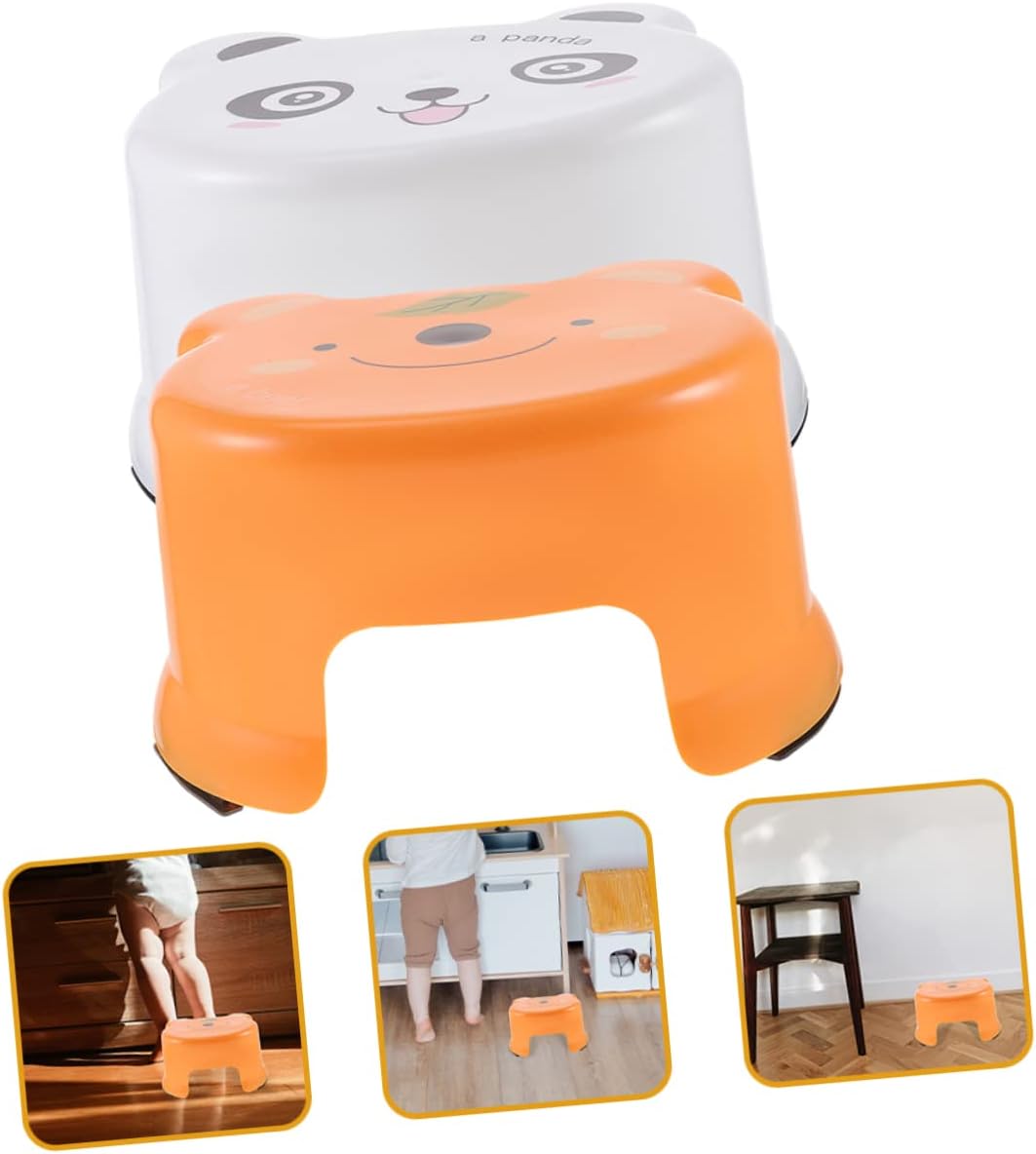 BESTYASH 2pcs Step Stools Lightweight Plastic Cartoon Non Slip Stools for Classroom and Home Use for Bathroom Kitchen Kindergarten Orange White