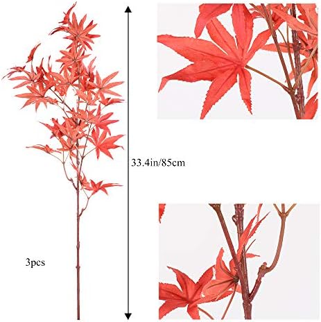 XHXSTORE 3Pcs Artificial Autumn Maple Leaves Shrubs Artificial Autumn Decoration Red Faux Plastic Bouquets Silk Autumn Maple Leaf Bundles for Indoor Outdoor Table Home Kitchen Office Vase Decor