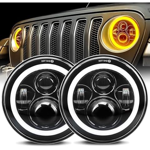 MGLLIGHT DOT Approved 7 Inch Round LED Headlights with Start-up Gradient Welcome Halo Ring DRL Turn Signal Light Upgrade #6014, 6015, 6016, H6024 OEM Headlights for Wrangler JK JKU TJ LJ, Pair Cover
