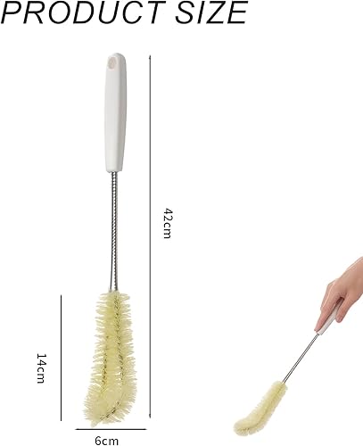 Miniatura 2 de Limpiador de cepillo de limpieza de botellas de mango largo de 16.5 pulgadas con cerdas suaves de jabalí, biberones, fregador, cepillos limpios,