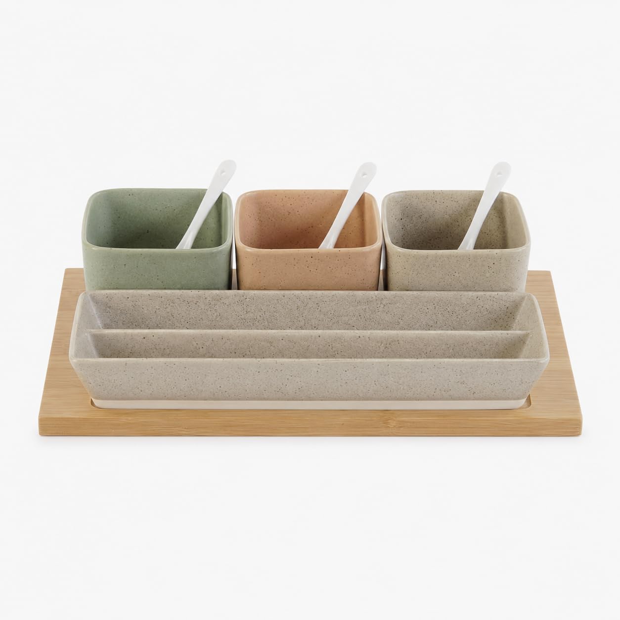 Generico Set apéritif 8 pièces avec plateau en bambou et bols en porcelaine