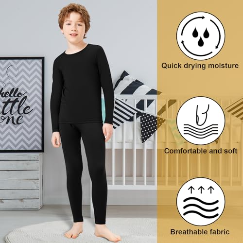 Silkfly 5 Set Thermal Underwear for Boys, Fleece Lined Long Underwear Kids Base Layer Top Bottom Winter Set4