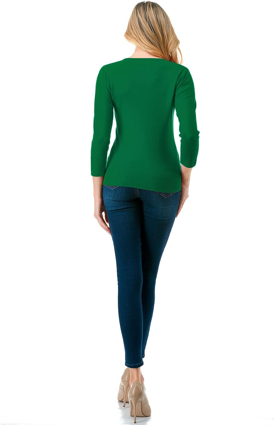 Women's 3/4 Sleeve V-Neck Button Down Knit Sweater Soft Cardigan (S-XXL) - Image 7