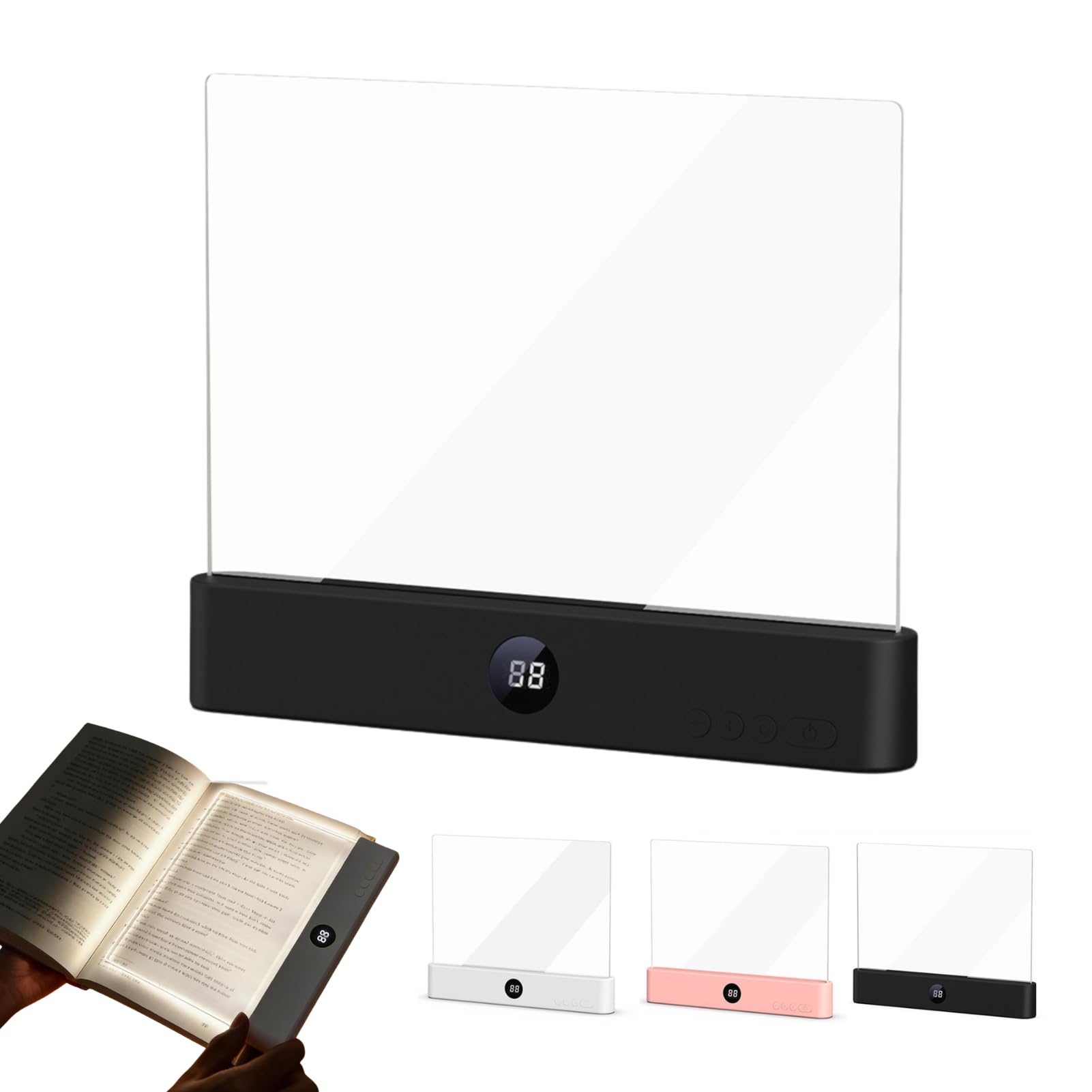 Leselampe Buch, Smart LED Panel Booklight mit 3 Farben und Timer, Multifunktionale Buchlampe auch als Nachttischlampe & Nachtlicht, USB Wiederaufladbare Buchlicht für Nachtlesen ins Bett (Schwarz)
