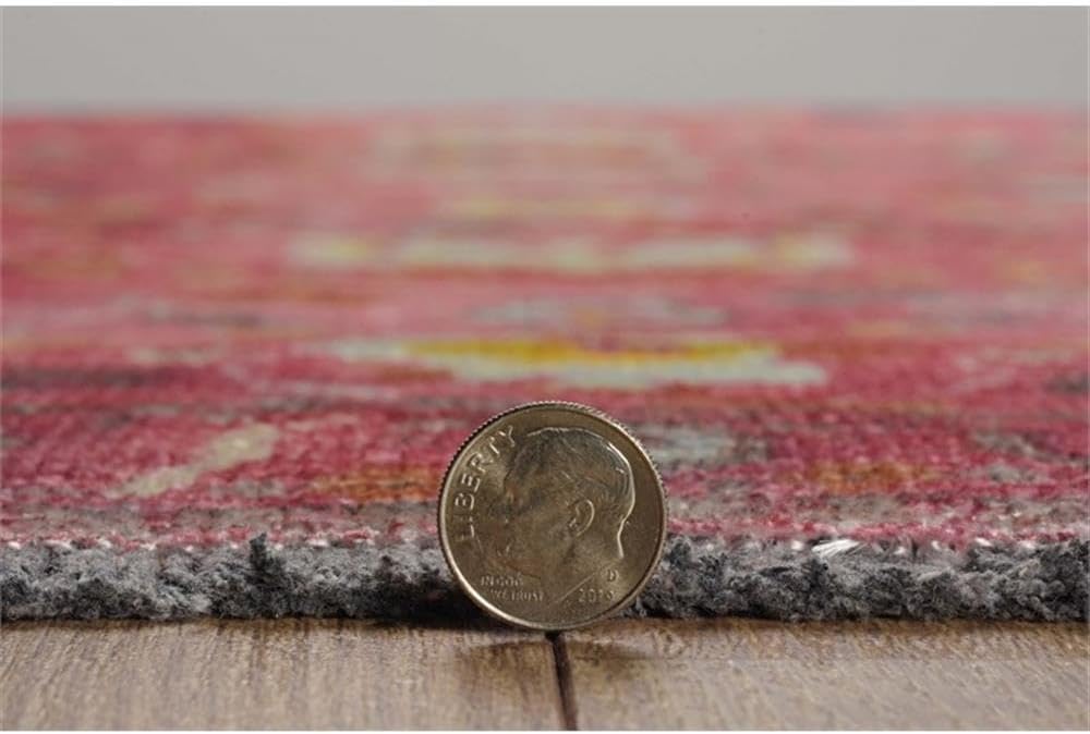 Pemberly Row Modern Polyester Area Rug, 8' X 10', Pink and Blue, Flat Pile with Subtle Woven Effect, Durable Chenille, Classic Oushak Design, Feminine Accent for Living Room or High Traffic Areas