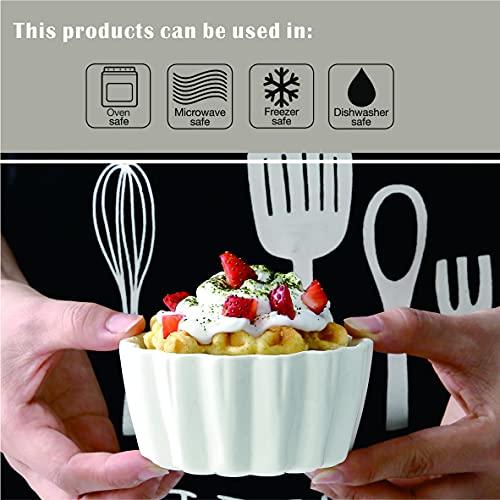 Ceramic Ramekins 6 Oz - Creme Brulee,Souffle Porcelain Ramekins Oven-Safe,Pudding Custard Cups For Baking,Dishwasher And Microwave Safe,Cute-Shaped,6 Piece Set,White #TOP1