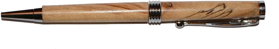 Comfort Twist Cross Style Black Ballpoint Pen American Handcrafted By a Retired United States Airforce Veteran Pen Made From Spalted Maple Wood with Chrome Accents and Saturn Ring Twist