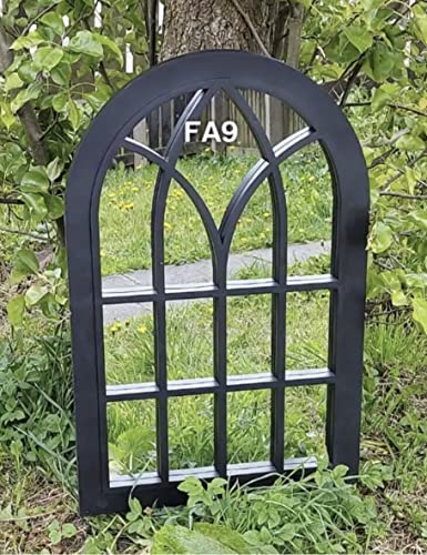 FA9 BLACK WINDOW GARDEN INDOOR/OUTDOOR MIRROR ELEGANT VINTAGE STYLE LIGHT WIEGHT, DURABLE FRAME, ANY WEATHER ORNAMENT WALL MIRROR, 50x76cm