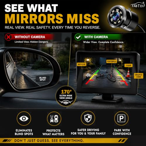Image of FABTEC 4.3 Inch TFT LCD Car Rear View Monitor Screen with 8 LED Night Vision Reverse Parking Camera | Universal Dashboard Display Monitor with Backup Camera