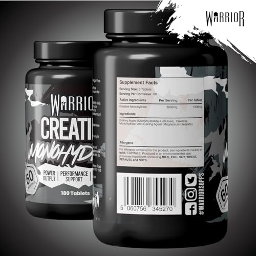 Warrior Creatine Monohydrate Tablets – 3000mg Per Serving – Supplement for Performance – Supports Muscle Growth – Unflavoured – Suitable for Men & Women – Vegan & Vegetarian Friendly (180 Capsules) - Image 3