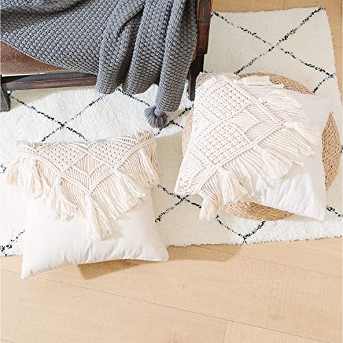 Kaahira Handmade Cotton Macrame Cushion Pillow Cover Boho Home Decor Abstract Pattern 16 x 16 Inch in Off White Color - 1 Pcs (16 x 16) in-250 TC 8 51CC3NQZY6L