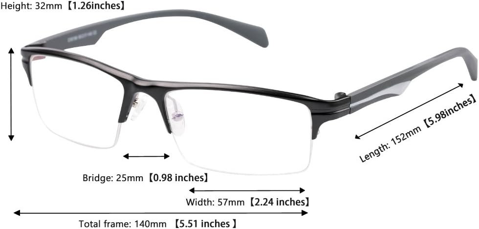SOOLALA Mens Aluminum Magnesium Optical Quality Semi-rimless Reading Glasses