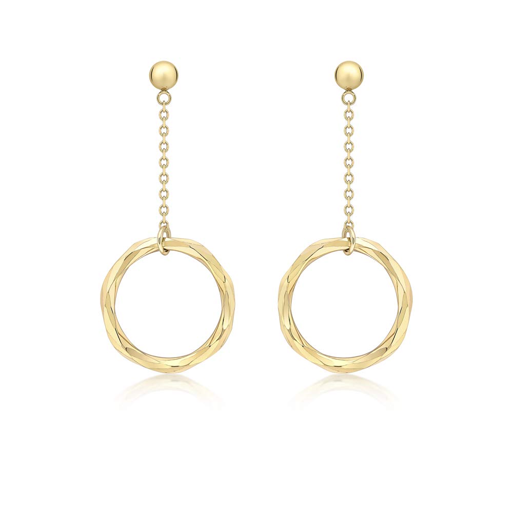Carissima Damskie kolczyki z zawieszką w kształcie pierścienia i łańcuszka z 9-karatowego żółtego złota ze szlifem diamentowym 18 mm