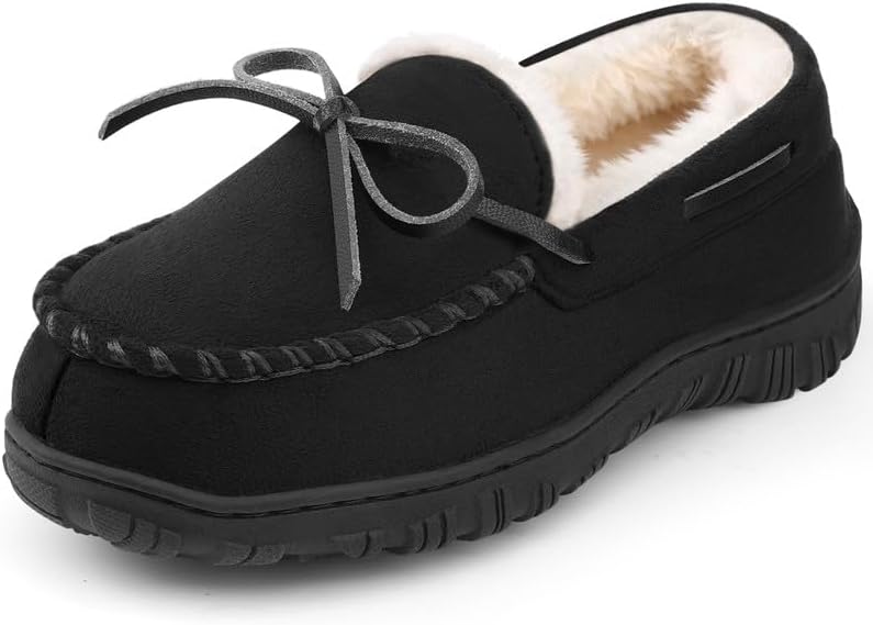 HOMEHOT Boys Moccasin Slippers Memory Foam Kids House Shoes- Nonslip Indoor & Outdoor