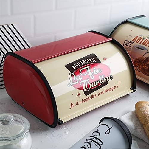Sziqiqi Vintage Bread Box Storage Countertop Bread Bin 33cm/13in with Roll-top and Protective Trim for Keeping Bread Buns Cookies Muffins Baked Good Fresh and Flavorful, Red
