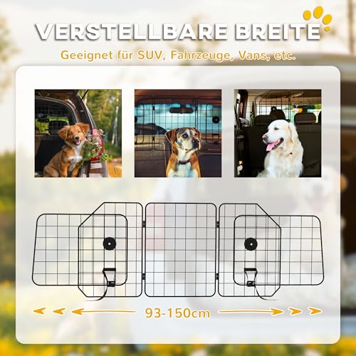 PawHut Hundegitter Auto Universal Kofferraumgitter Verstellbare Breite Hundeschutzgitter Auto Barriere Trenngitter für Hunde aus Stahl Schwarz 93-150 x 42 cm