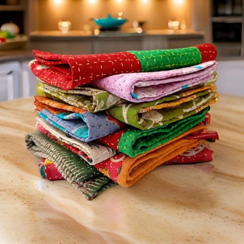 Servilletas de algodón Kantha hechas a mano, 10 unidades miniatura 2