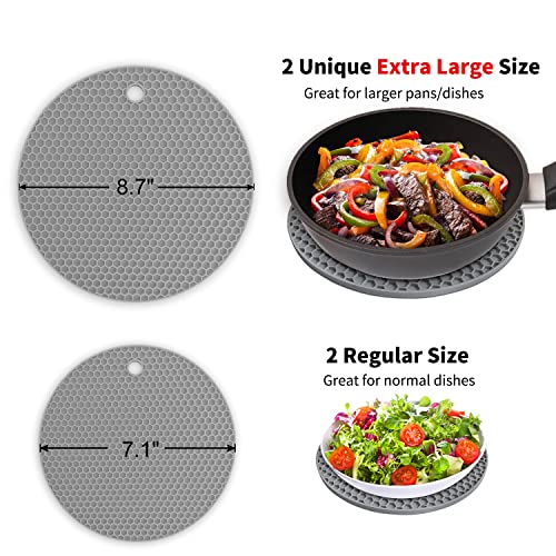 Silicone Trivet Mats - Walfos Heat Resistant Pot Holders Set, 4Pcs 2 Sizes 7 Inch & 9 Inch, Multipurpose Non-Slip Hot Pads For Hot Pot, Hot Dishers, Jar Opener, Food Grade & Bpa Free (Nordic Grey) #TOP1