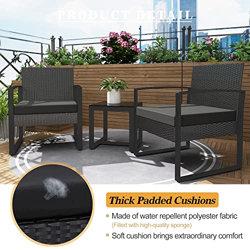Layinsun 3 Pieces Patio Set Outdoor Wicker Conversation Bistro Set,Pe Rattan Chairs With Coffee Table For Porch Lawn Garden Backyard (Black) #TOP3