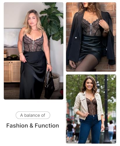 SHAPELLX Lace Bodysuit for Women Tummy Control Shapewear Bodysuit for Women Thong V Neck Sleeveless Backless Body Suit2