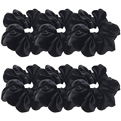 6 Pcs Hair Scrunchies Velvet Elastic Hair Bands Scrunchy Hair Ties Ropes Scrunchie for Women or Girls Hair Accessories - 6 pack(Black)