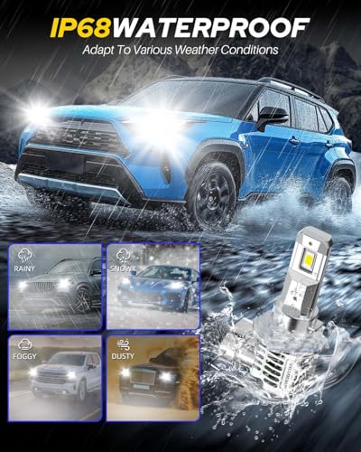 Image of AUTOONE HIR2 9012 LED Bulbs 6500K White, 90000LM Plug and Play, IP68 Automotive Replacement HIR2 Lights, 2 PCS