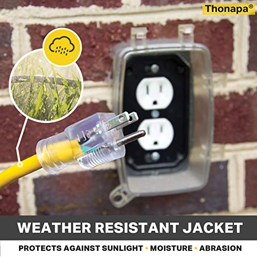 Thonapa 100 Foot Outdoor Extension Cord - 12/3 Heavy Duty Yellow Extension Cable With 3 Prong Grounded Plug For Safety - Great For Garden And Major Appliances #TOP4