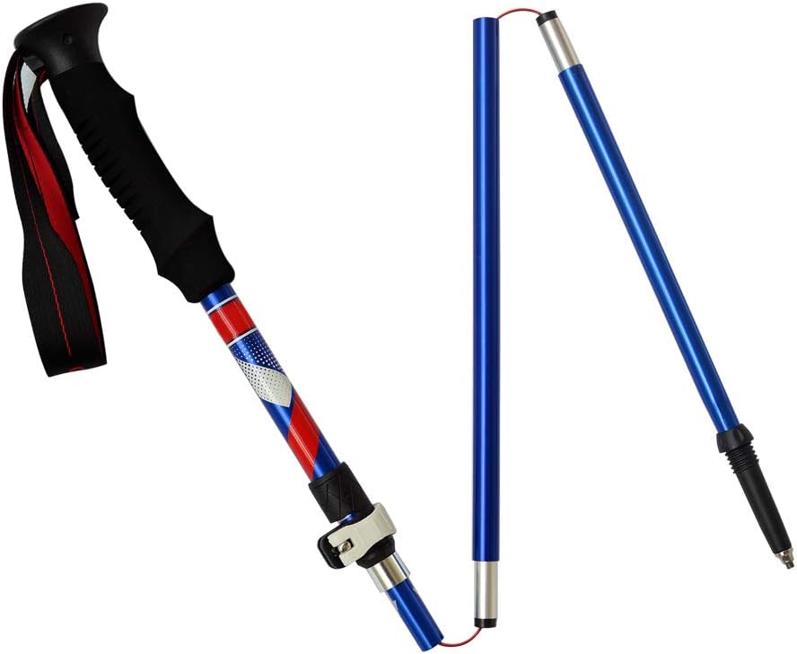 Trekking Poles - 1-pc Pack Collapsible Folding Walking Sticks-Ultralight Strong Lightweight Aluminum 7075-Adjustable Quick Flip-Lock with Tungsten Tips