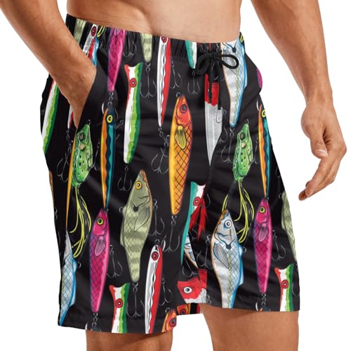 Colorful Fishing Lures Men's Swim Trunks Beach Shorts with Pockets Athletic Pant S2