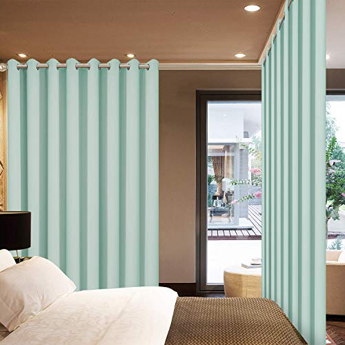 Yakamok Extra Wide Blackout Curtain for Sliding Glass Door, Grommet Thermal Insulated Room Divider Curtain 100W x 84L inch, Room Darkening Patio Curtain,8.3ft Wide x 7ft Tall, 1 Panel,Aqua