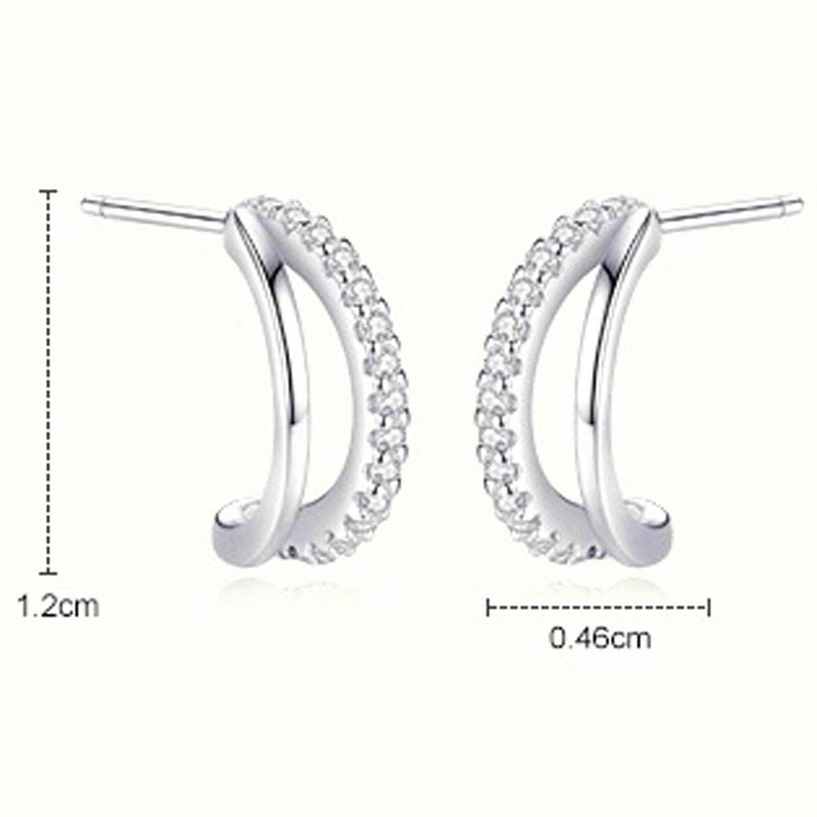 Orecchini a perno in platino 950, da donna, a doppio strato, a forma di C con diamante, senza allergie, per donne