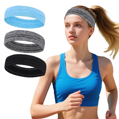 XTREND 3Pack Sweat Bands Headbands for Women Workout,Fashion Non Slip Headband Grip Silicone Yoga Hair Band Elastic Exercise Hair Wrap for Women Men