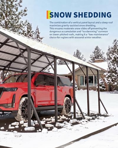 Image of Garvee 13x21 ft Metal Carport Kit, 120 Steep-Pitch Vertical Roof for Snow Shedding, 133 inch High-Clearance Full-Sized Pickup & Van Shelter, Heavy-Duty Metal Car Port with Reinforced Frame
