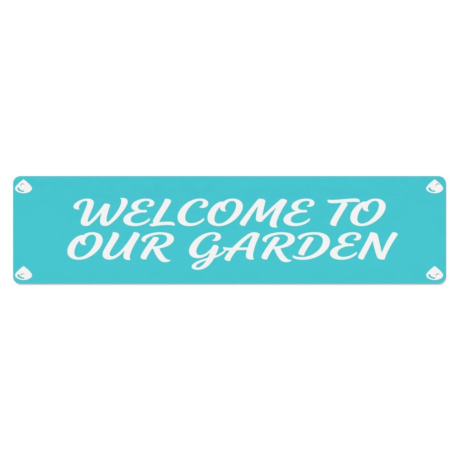 Vintage Welcome to Our Garden Aquamarine Metal Tin Sign