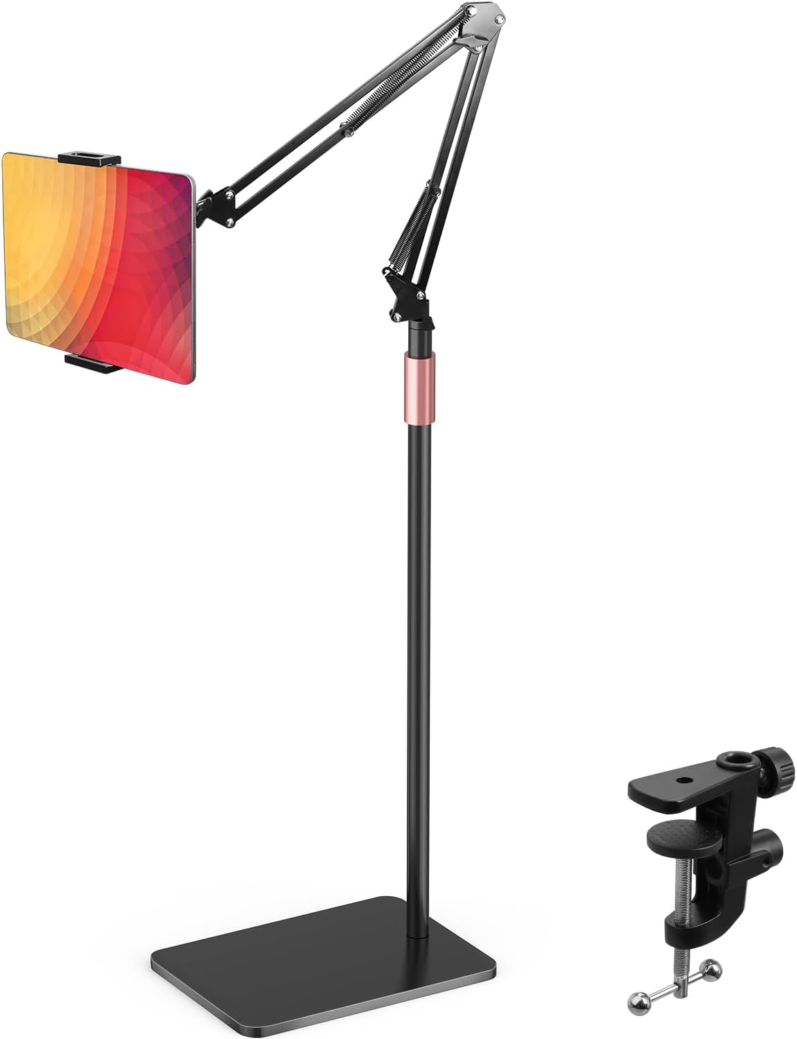 IceFun Tablet Floor Stand with Two Bases, Adjustable Universal Metal Tablet Stand Holder Supports Both Floor and Desktop Use，Compatible with iPad/iPhone/Kindle or Other 4.7”~13”Devices