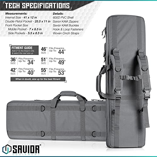 Savior Equipment American Classic Tactical Double Long Rifle Pistol Gun Bag Firearm Transportation Case W/Backpack - 42 Inch Ash Gray #TOP6