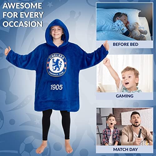 Chelsea FC Oversized Hoodie Blanket for Boys, Football Gifts for Boys (Blue)