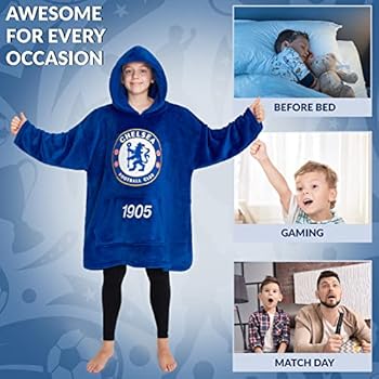 Chelsea Oversized hoodiedeken voor jongens, voetbalcadeaus voor jongens ( blauw Chelsea Oversized hoodiedeken voor jongens, voetbalcadeaus voor jongens ( blauw
