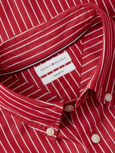 Tommy Hilfiger Men's Long Sleeve Poplin Shirts in Regular Fit, Men's Button Down Shirts, Also Available in Big and Tall, Medium RED/Stripe Medium - image 5