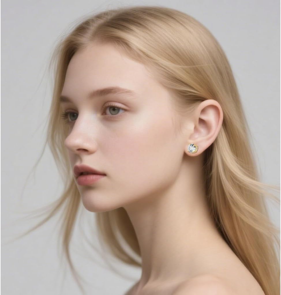 Hypoallergenic Cubic Zirconia Stud Earrings for Women & Men 24K Gold Plated Sterling Silver Post, Big Brilliant CZ Simulated Diamond Halo Studs Sensitive Ear Friendly Fashion Jewelry Gift (SE-30F) - Image 4