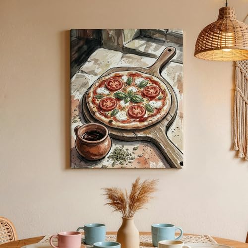 Toile murale à suspendre pizza tomates basilic rouge 40x50 - 3
